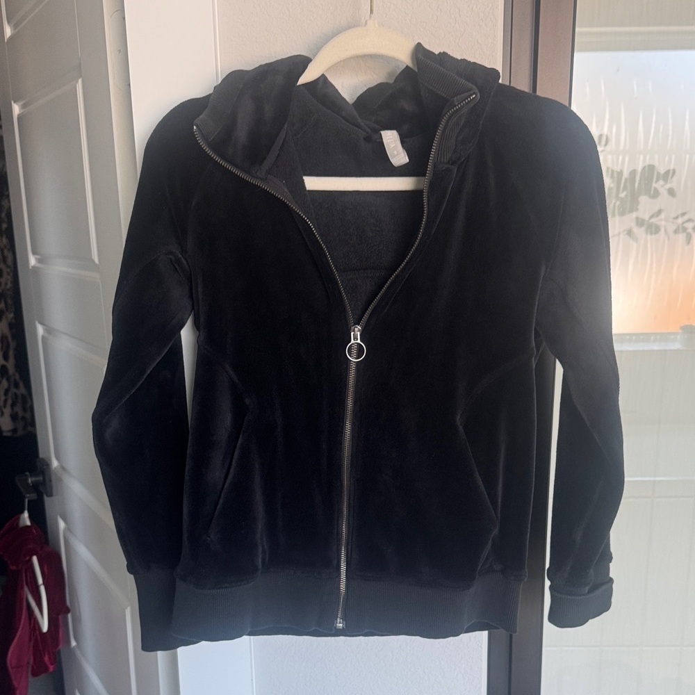 Athleta Black Velvet Zip Hoodie Jacket